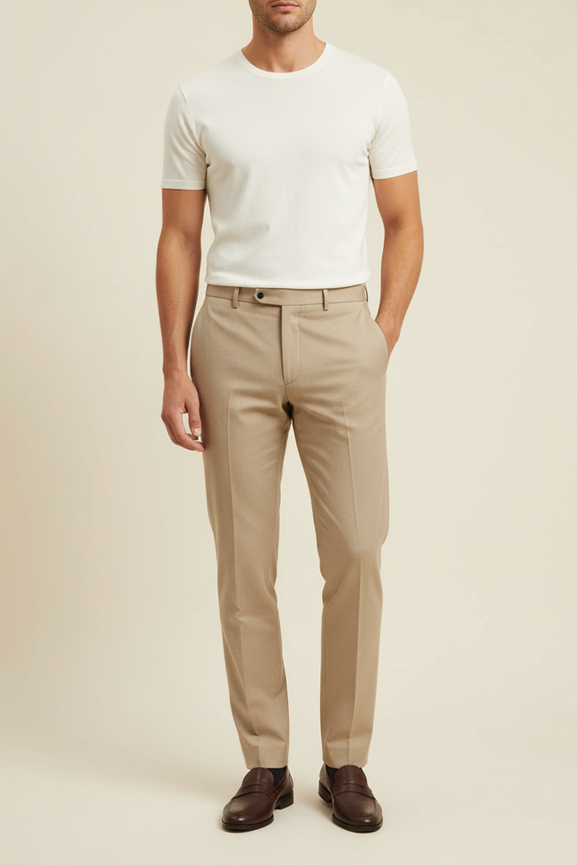 Pantalon Beige Habillé Droit Classique Homme Élégant - Gabardine