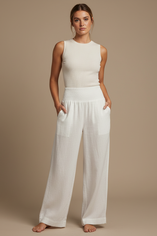 Pantalon Beige 2e8c - Blanc Lin