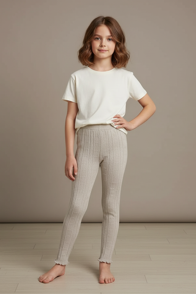 Pantalon Beige Fille Maille Jacquard Confortable