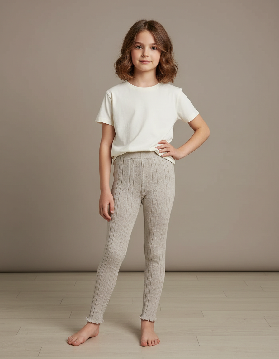 Pantalon Beige Fille Maille Jacquard Confortable