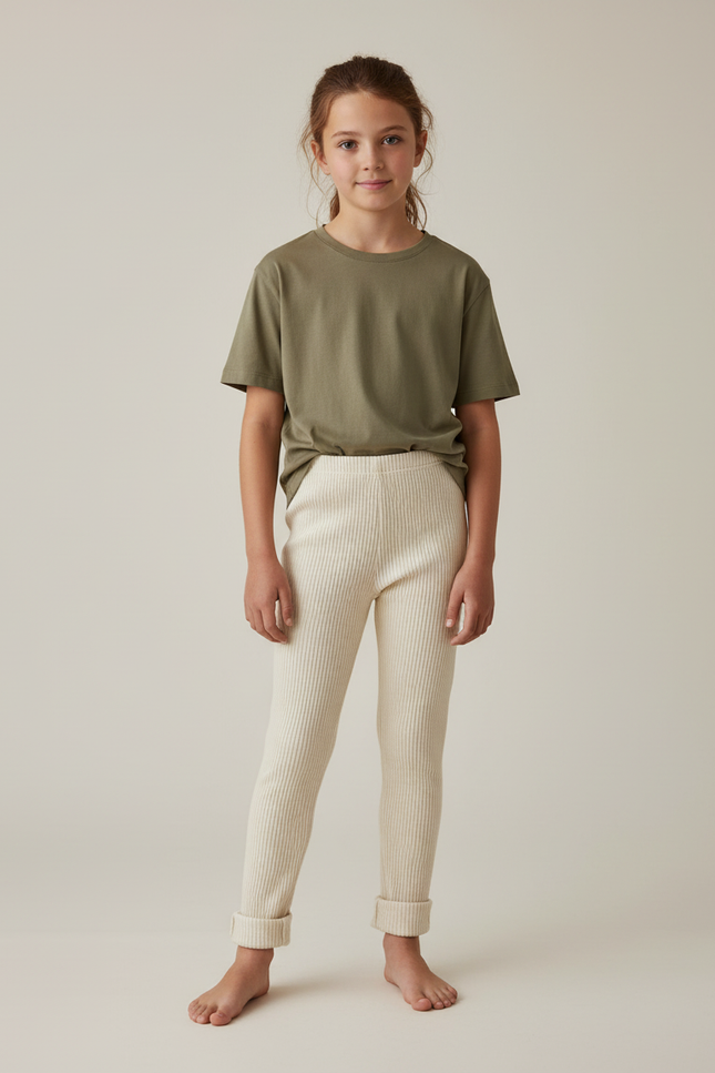 Pantalon Beige Côtelé Tricoté Slim Enfant Confortable - Maille