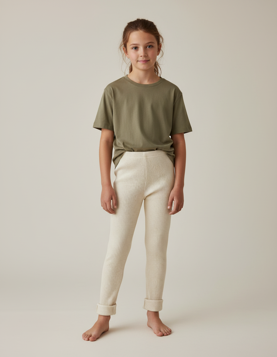Pantalon Beige Côtelé Tricoté Slim Enfant Confortable - Maille