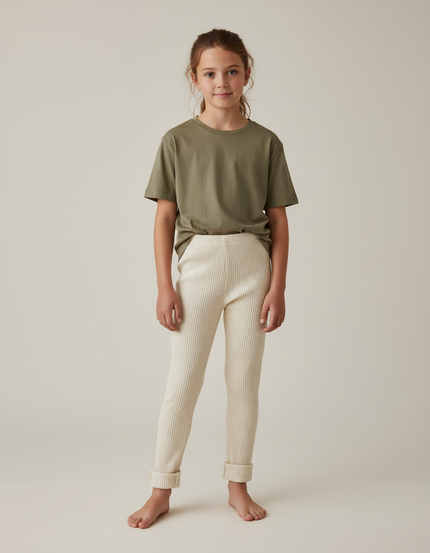 Pantalon Beige Côtelé Tricoté Slim Enfant Confortable - Maille