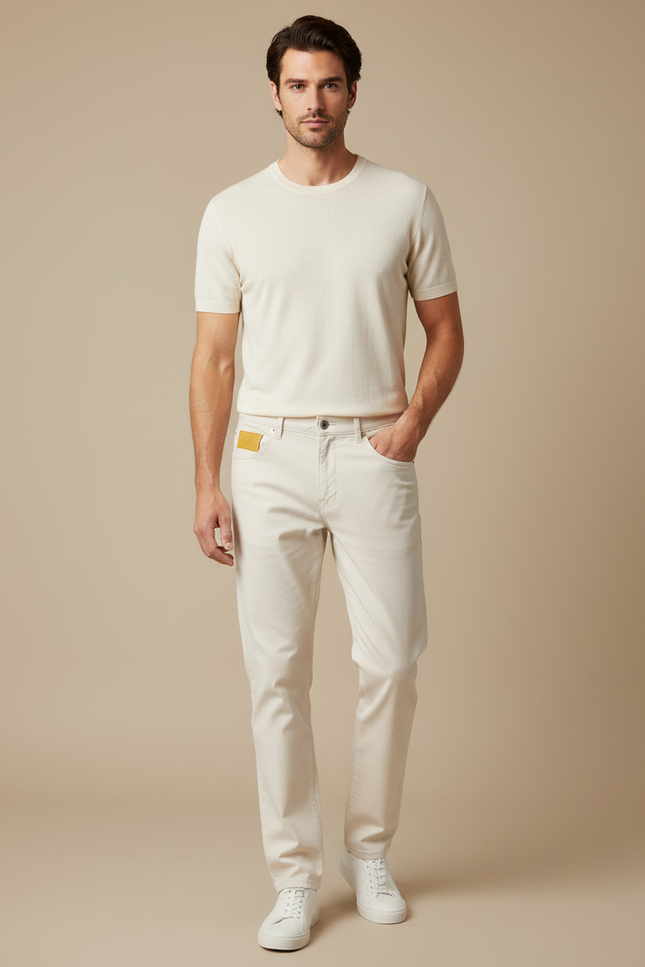 Pantalon Beige Coton Stretch Slim Casual Homme - Jean