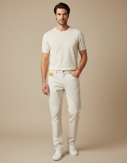 Pantalon Beige Coton Stretch Slim Casual Homme - Jean