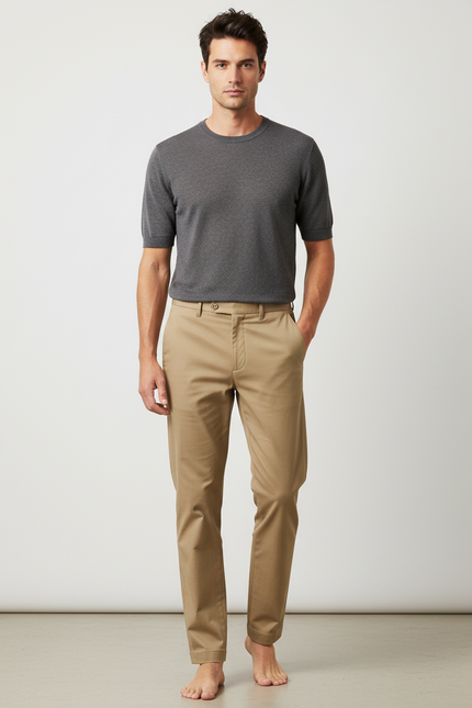 Pantalon Beige Coton Slim Élastique Homme Élégant - Gabardine