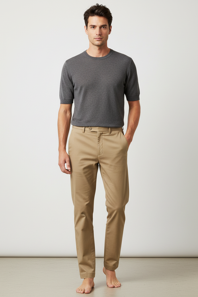 Pantalon Beige Coton Slim Élastique Homme Élégant - Gabardine