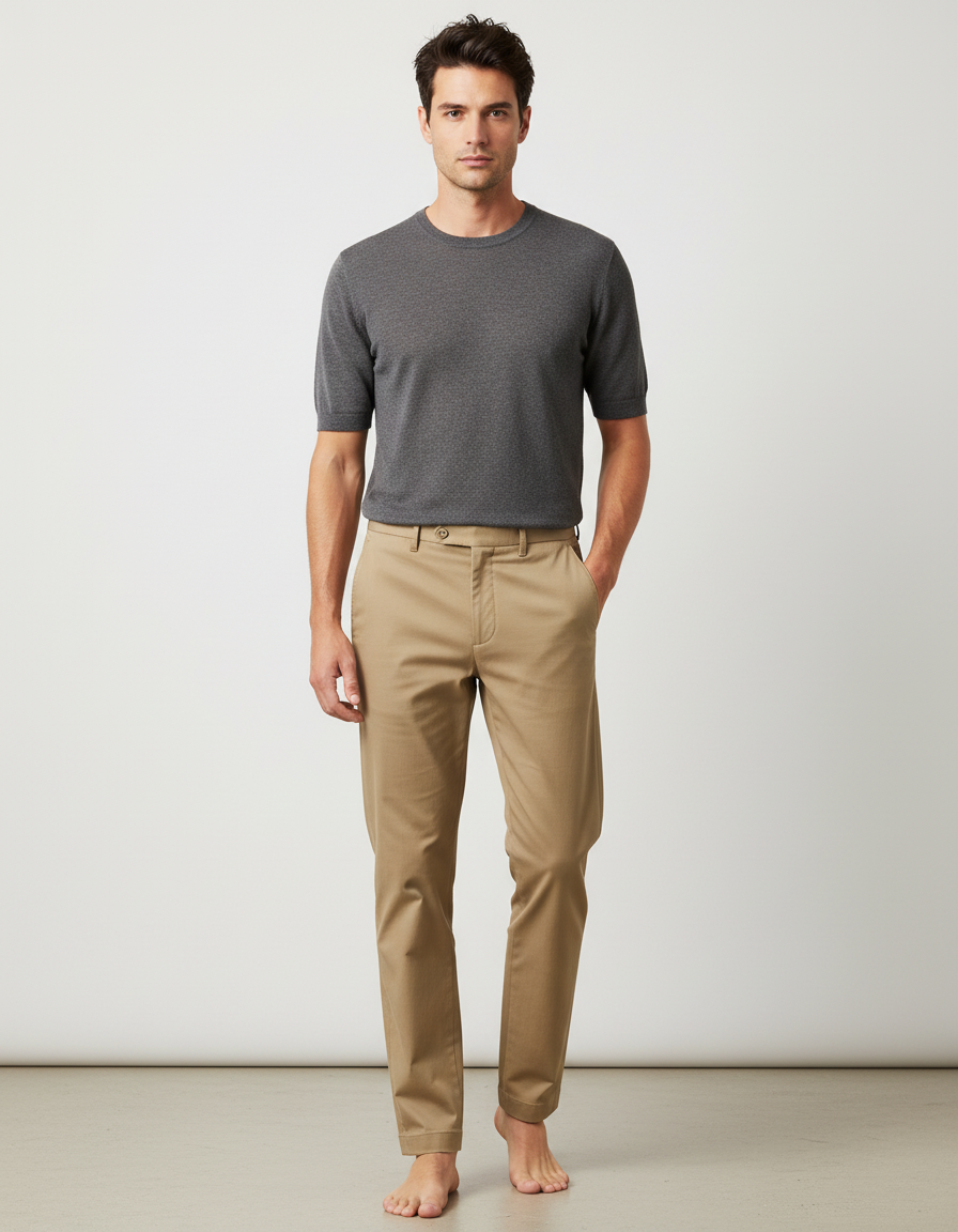 Pantalon Beige Coton Slim Élastique Homme Élégant - Gabardine