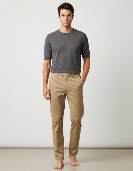 Pantalon Beige Coton Slim Élastique Homme Élégant - Gabardine