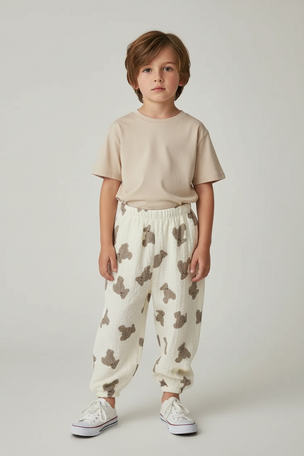 Pantalon Beige Imprimé Oursons Ample Enfant - Molleton