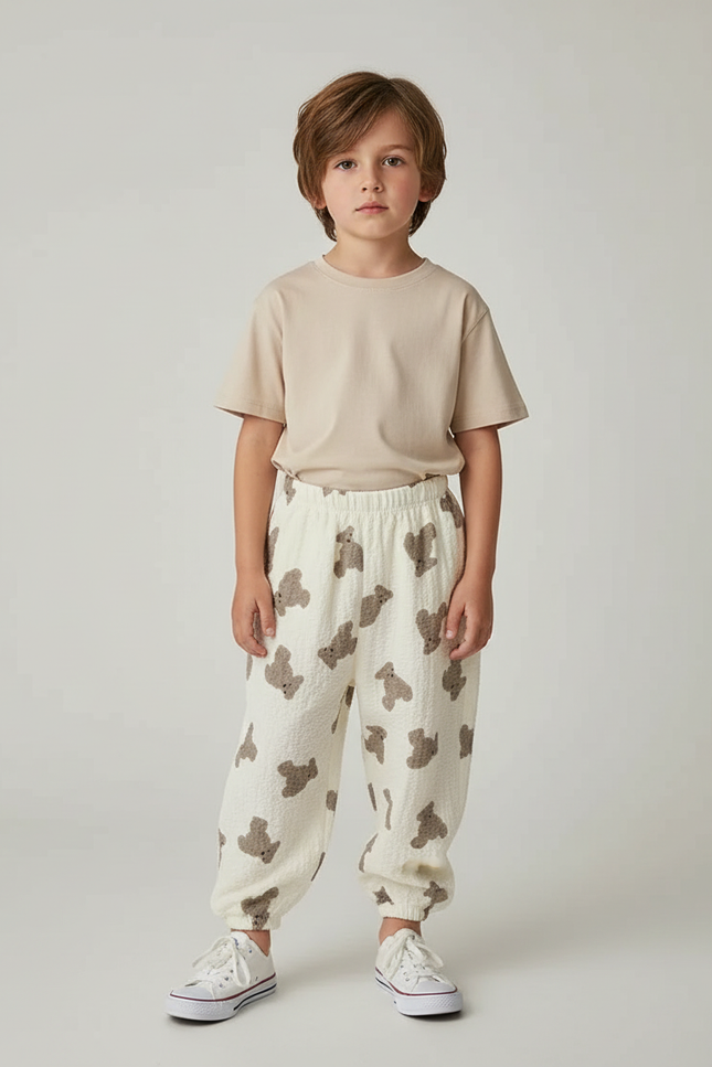 Pantalon Beige Imprimé Oursons Ample Enfant - Molleton