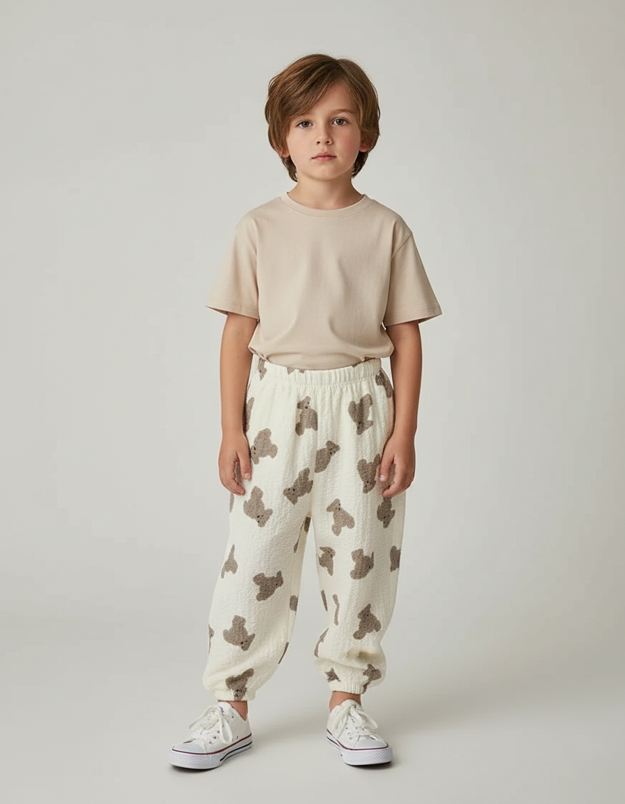 Pantalon Beige Imprimé Oursons Ample Enfant - Molleton