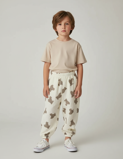 Pantalon Beige Imprimé Oursons Ample Enfant - Molleton