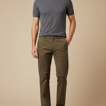 Pantalon Beige Droit Coton Décontracté Homme - Kaki