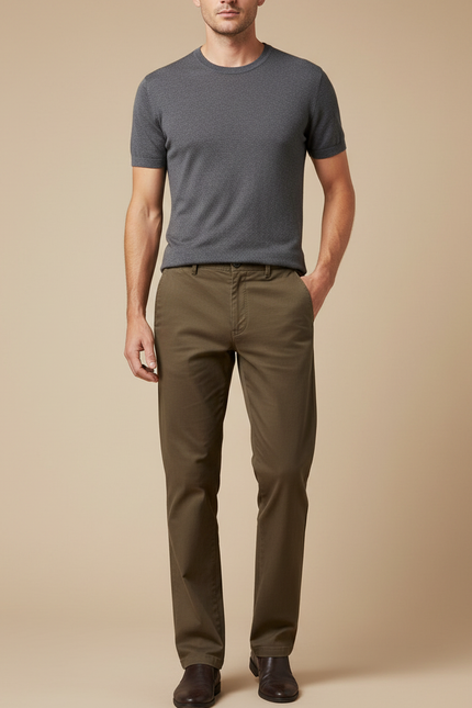 Pantalon Beige Droit Coton Décontracté Homme - Kaki