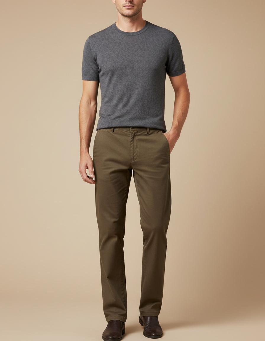 Pantalon Beige Droit Coton Décontracté Homme - Kaki