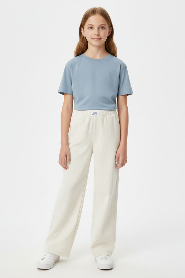 Pantalon Beige Côtelé Ample Confortable Fille - Cordé