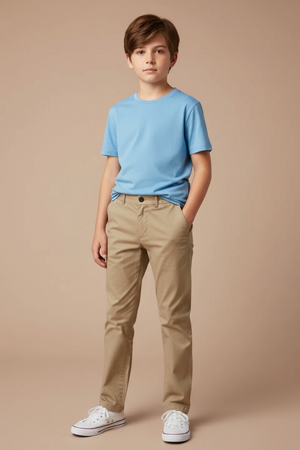 Pantalon Beige Coton Droit Décontracté Garçon - Gabardine