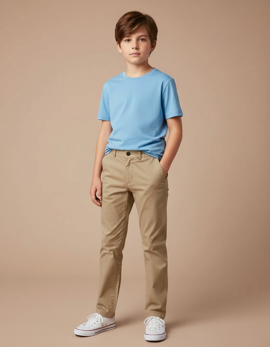 Pantalon Beige Coton Droit Décontracté Garçon - Gabardine