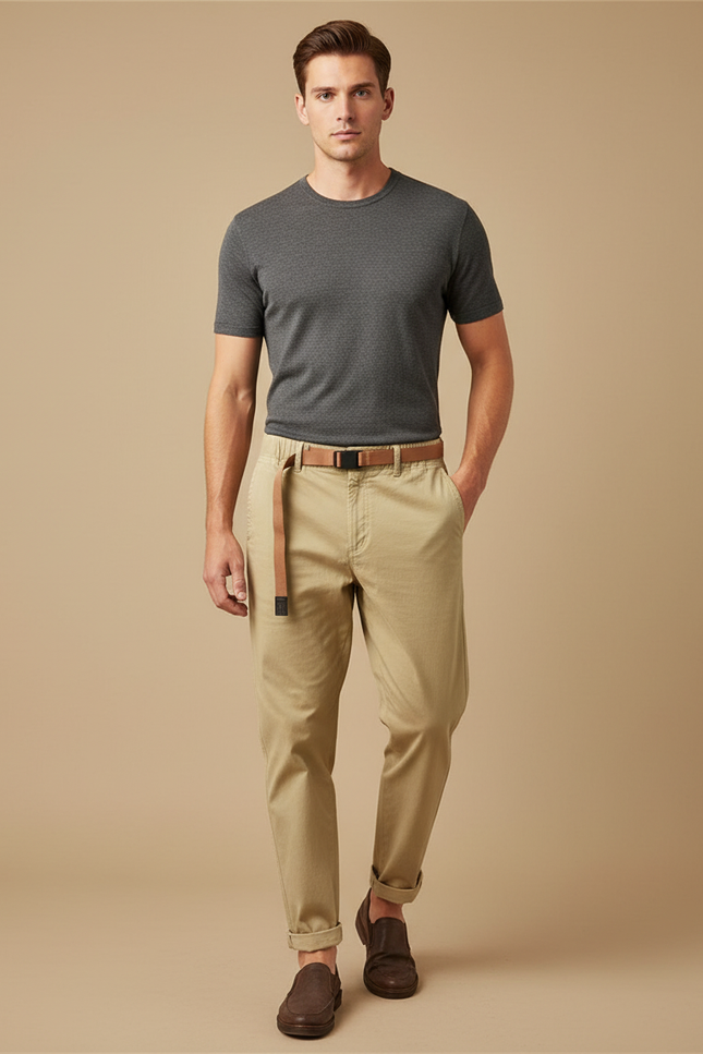 Pantalon Beige Chino Droit Décontracté Homme Coton