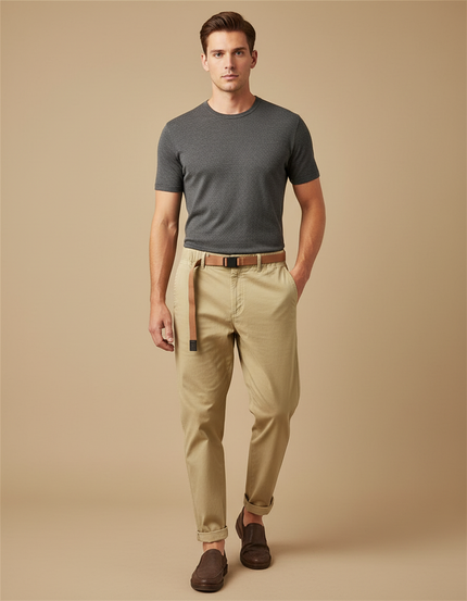 Pantalon Beige Chino Droit Décontracté Homme Coton