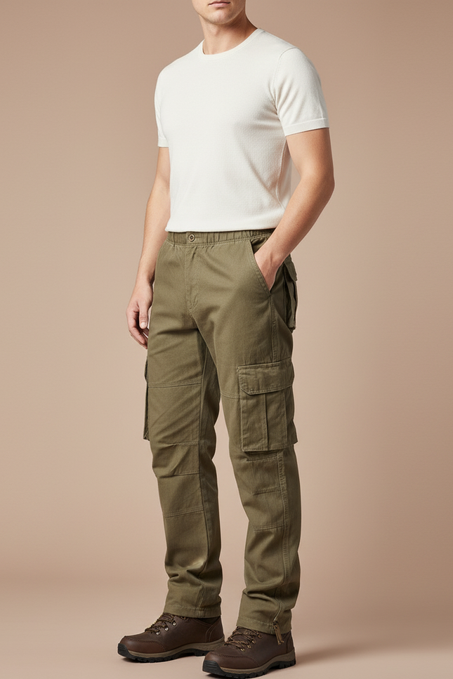 Pantalon Beige Cargo Coton Ample Décontracté Homme - Kaki