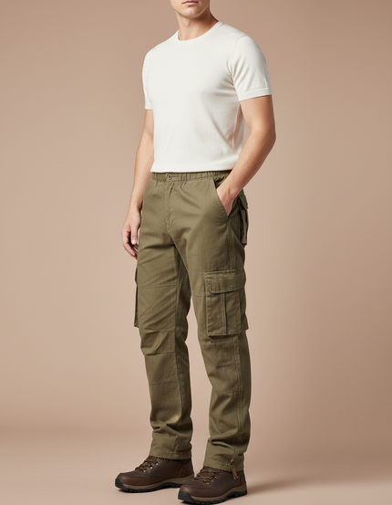 Pantalon Beige Cargo Coton Ample Décontracté Homme - Kaki