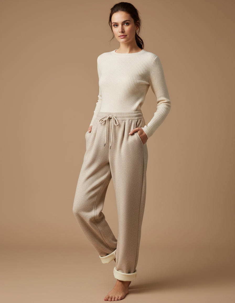 Pantalon Beige Ample Polaire Velours Décontracté Femme - Molleton