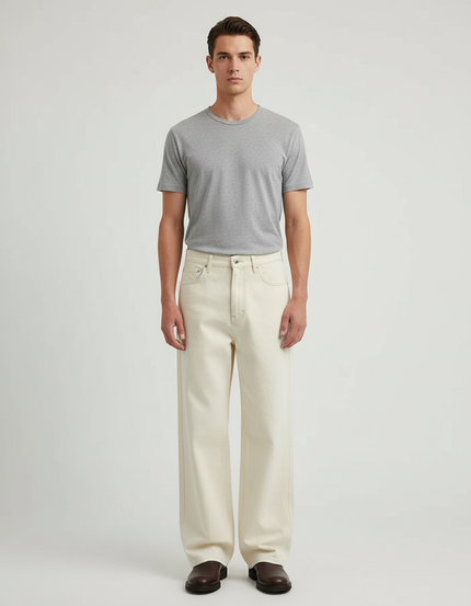 Pantalon Beige Denim Ample Streetwear Homme - Jean