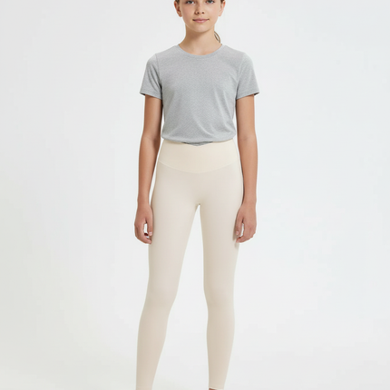Pantalon Beige Legging Taille Haute Extensible Fille - Polyester