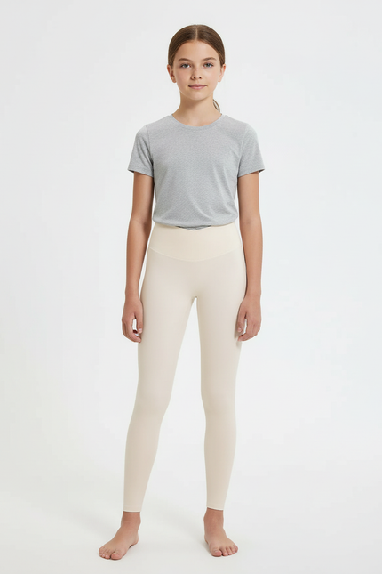 Pantalon Beige Legging Taille Haute Extensible Fille - Polyester