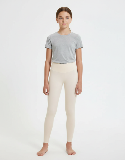 Pantalon Beige Legging Taille Haute Extensible Fille - Polyester