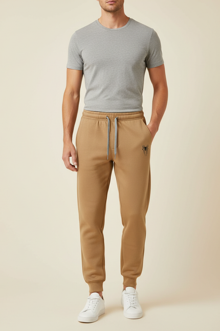 Pantalon Beige Homme Jogging Cordon Imprimé Décontracté - Camel Molleton