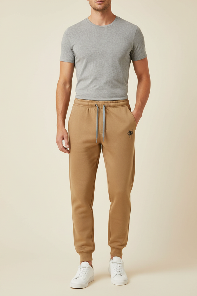Pantalon Beige Homme Jogging Cordon Imprimé Décontracté - Camel Molleton