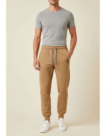 Pantalon Beige Homme Jogging Cordon Imprimé Décontracté - Camel Molleton