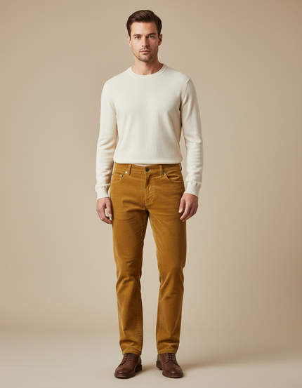 Pantalon Beige Côtelé Droit Homme Décontracté Hiver - Camel Cordé