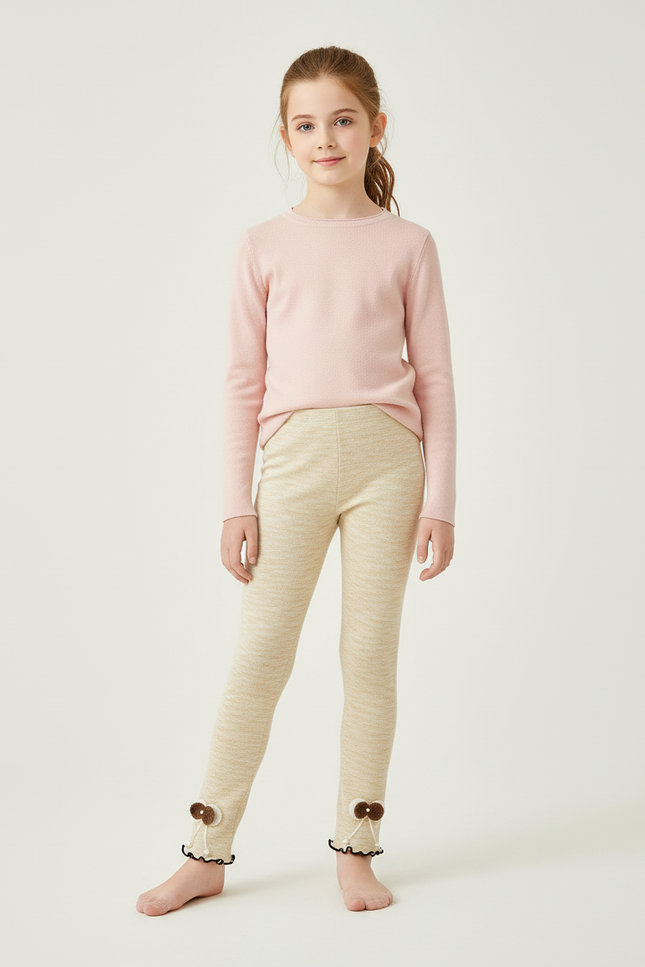 Pantalon Beige Slim Fille Décoré Mignon Enfant - Maille