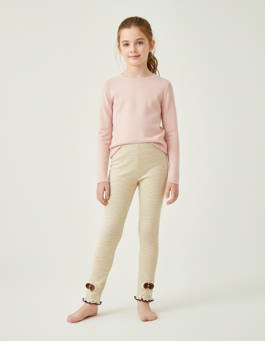Pantalon Beige Slim Fille Décoré Mignon Enfant - Maille