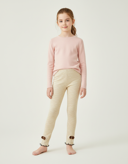 Pantalon Beige Slim Fille Décoré Mignon Enfant - Maille