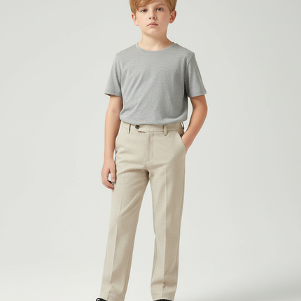 Pantalon Beige Droit Élégant Coton Garçon Classique - Gabardine