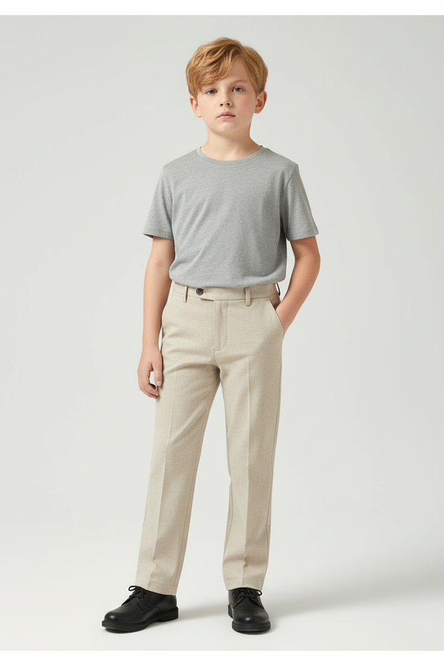 Pantalon Beige Droit Élégant Coton Garçon Classique - Gabardine