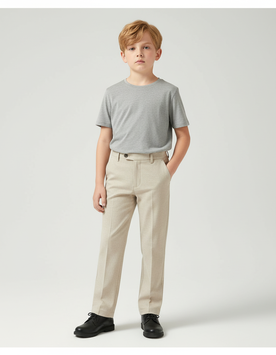 Pantalon Beige Droit Élégant Coton Garçon Classique - Gabardine