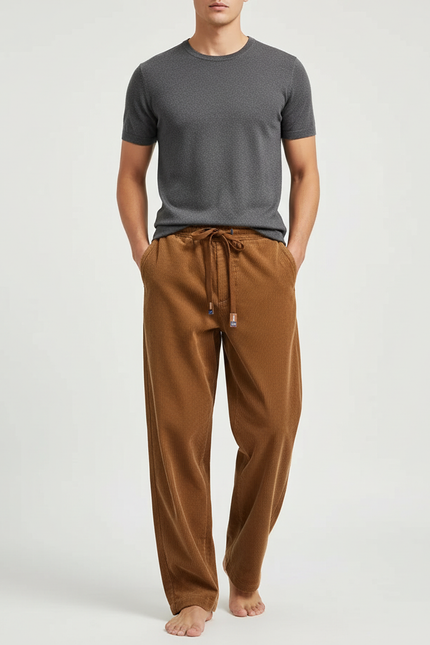 Pantalon Beige Côtelé Droit Décontracté Cordon Homme - Marron Cordé