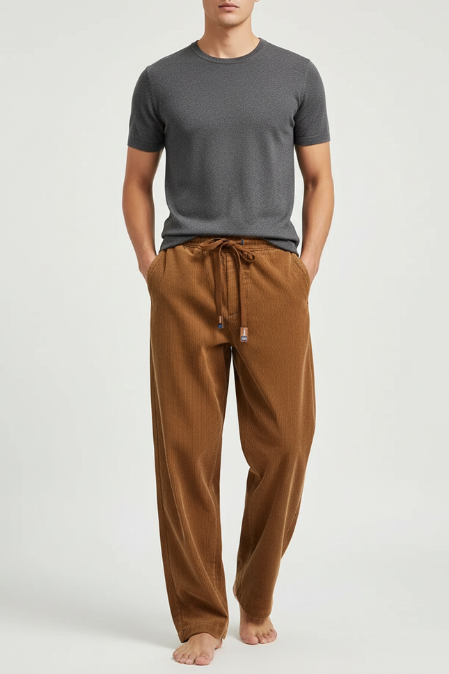 Pantalon Beige Côtelé Droit Décontracté Cordon Homme - Marron Cordé
