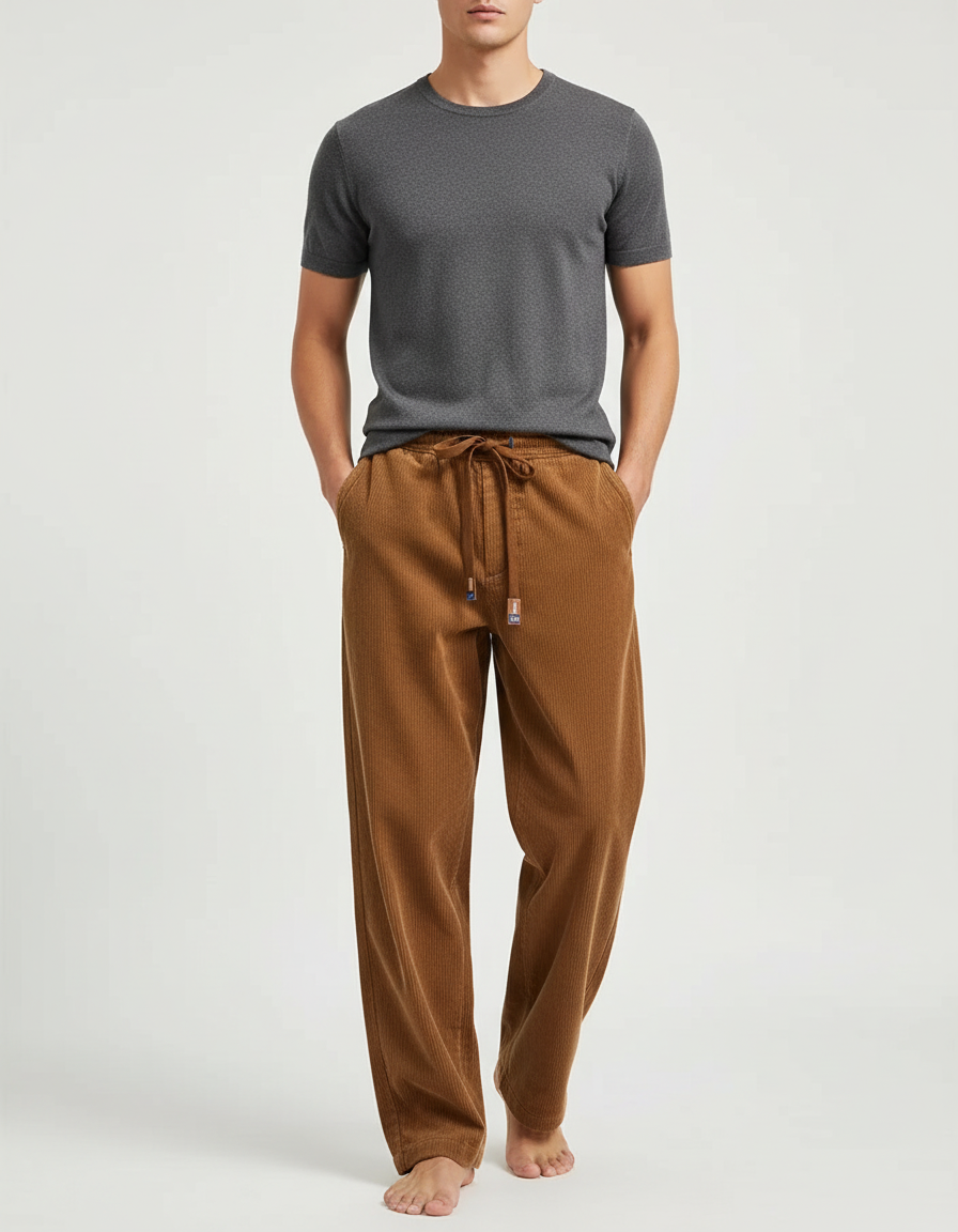 Pantalon Beige Côtelé Droit Décontracté Cordon Homme - Marron Cordé