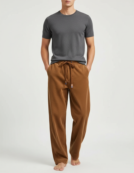 Pantalon Beige Côtelé Droit Décontracté Cordon Homme - Marron Cordé