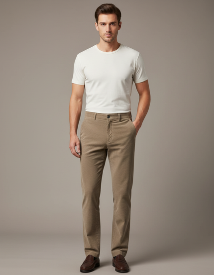 Pantalon Beige Côtelé Droit Homme Élégant - Cordé