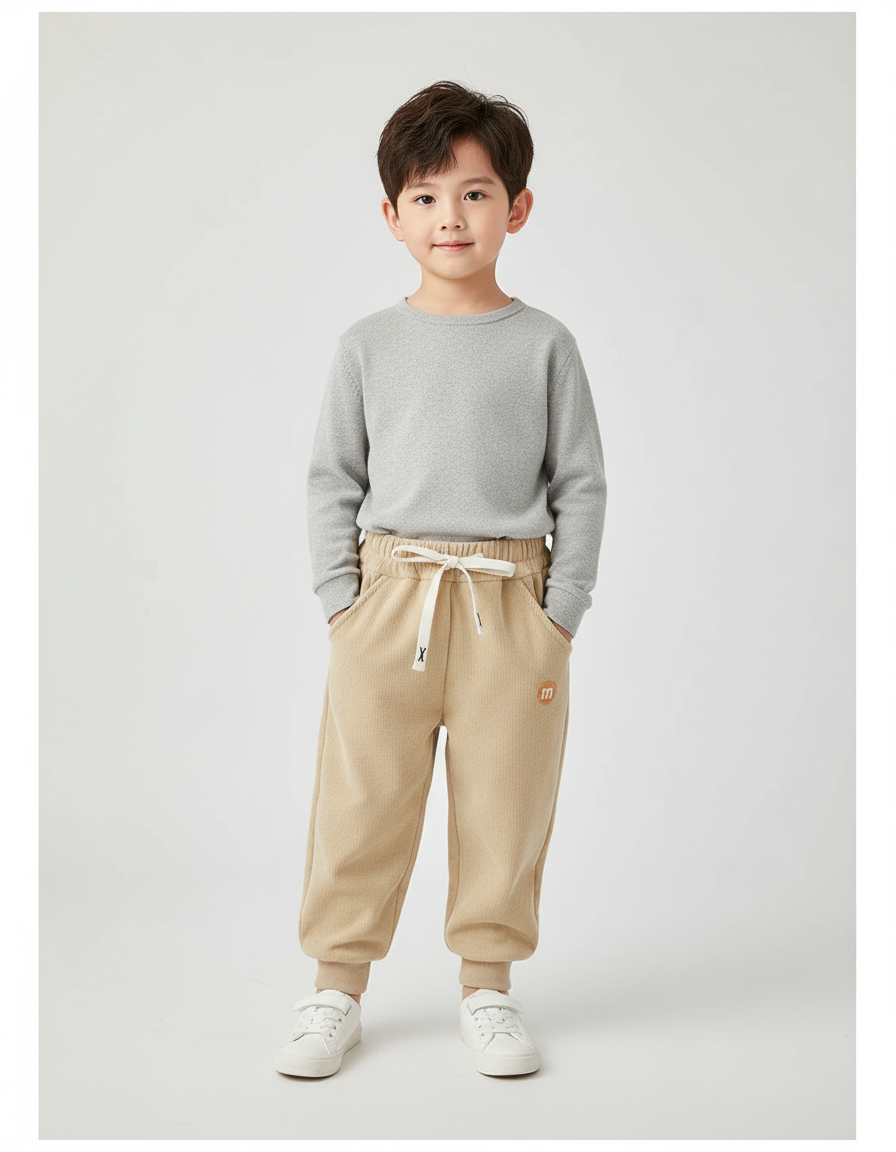 Pantalon Beige Côtelé Polaire Enfant Doux Hiver - Molleton