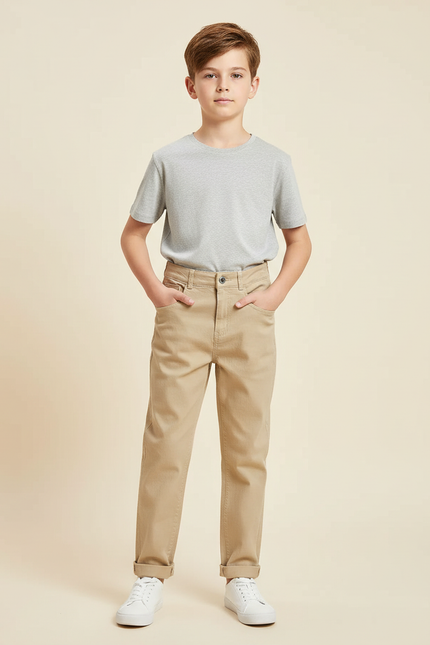 Pantalon Beige Enfant Chino Coton Droit Décontracté