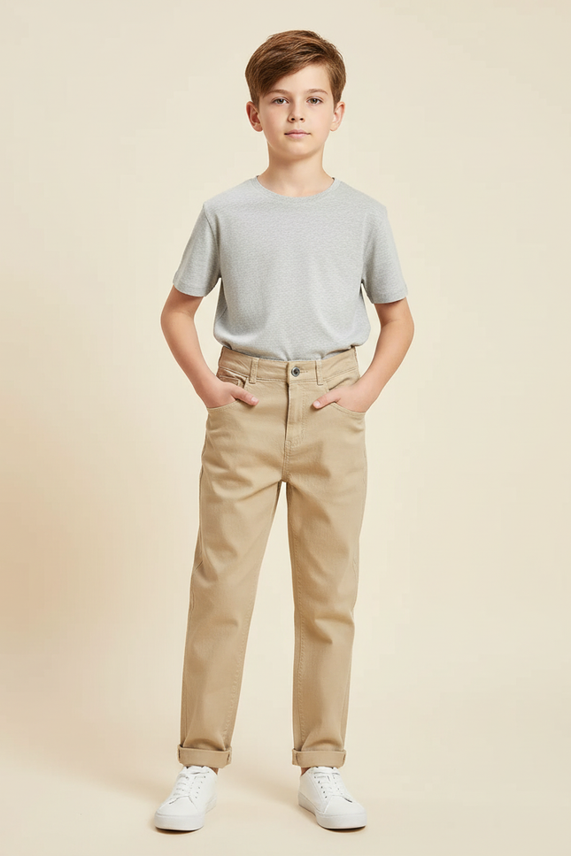 Pantalon Beige Enfant Chino Coton Droit Décontracté